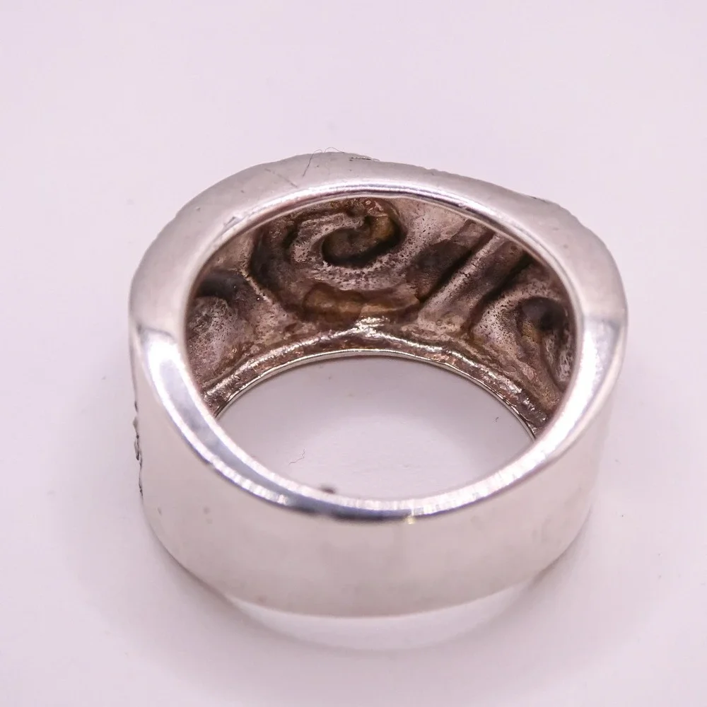 Sterling Silver 925 Red Guilloche Enamel Marcasite Scrolled Ring Sz 7 Vintage